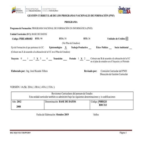 Programa Analítico de Base de Datos 2020