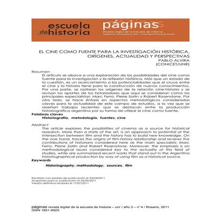 Pablo Alvira  -  El cine como fuente para la investigación histórica, orígene...