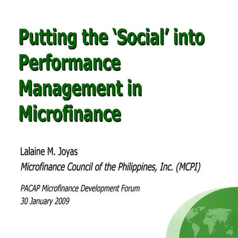 Putting the ‘Social’ into Performance Management in Microfinance