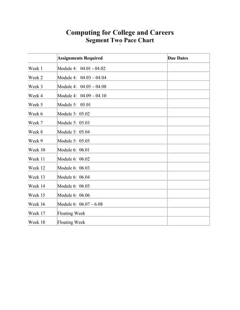 Pace chart   2nd segment - computing for college and careers