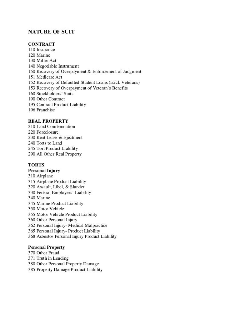 Pacer nature of suit codes