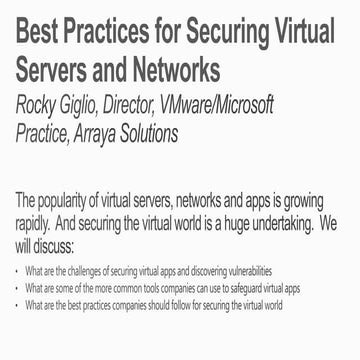 Best Practices for Securing Virtual Servers and Networks