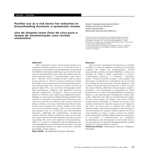 Pacifier Use As A Risk Factor For Reduction In Breastfeeding Duration A Syste...