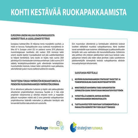 Tietoa ja suosituksia päättäjille: Kohti kestävää ruokapakkaamista