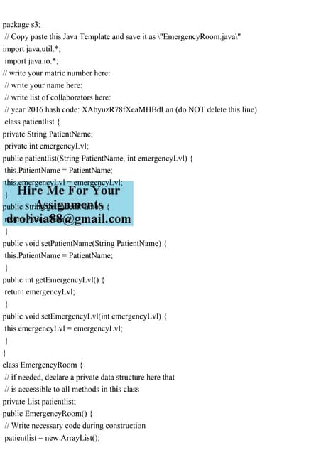 package s3; Copy paste this Java Template and save it as Emer.pdf