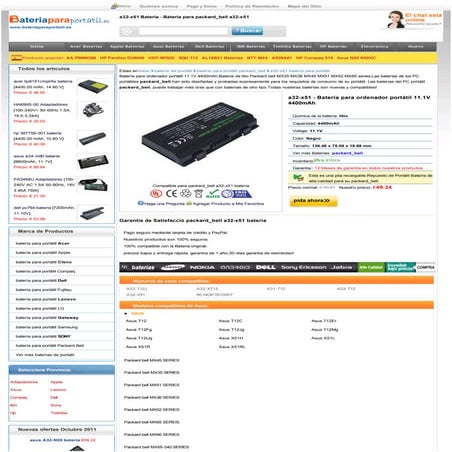 Packard bell a32 x51 bateria compatible de packard bell mx35