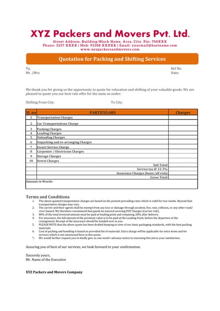 rental quotation format