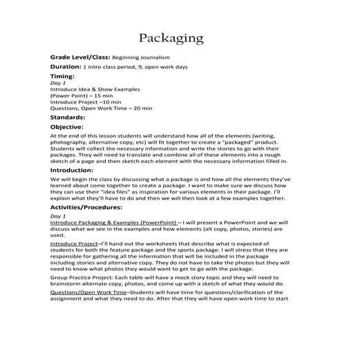 Packaging: Teacher Lesson Plan