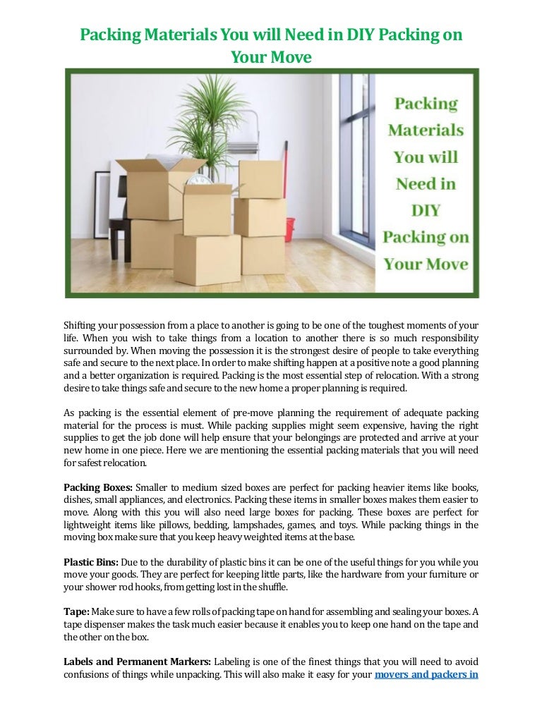 Packing Materials You Will Need In Diy Packing On Your Move