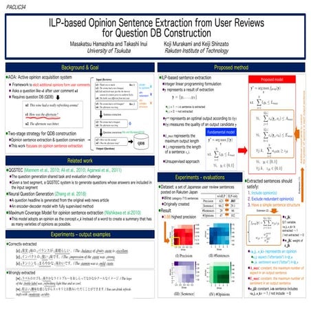ILP-based Opinion Sentence Extraction from User Reviews for Question DB Const...