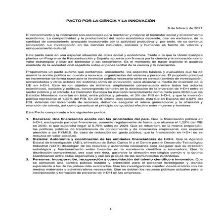 PACTO POR LA CIENCIA Y LA INNOVACIÓN 8 de febrero de 2021
