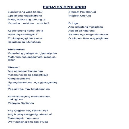 Padayon Opolanon (Lyrics) | DOCX