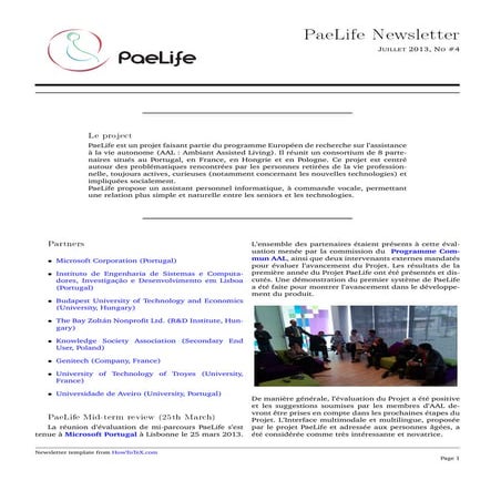 4th Paelife Newsletter in French