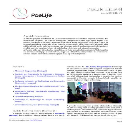 4th Paelife Newsletter in Hungarian