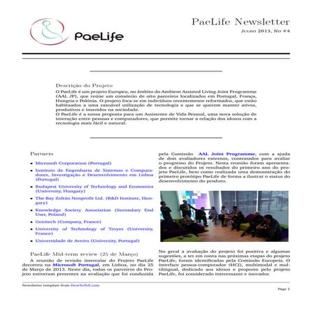 4th Paelife Newsletter in Portuguese