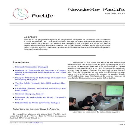 5th PaeLife Newsletter in French