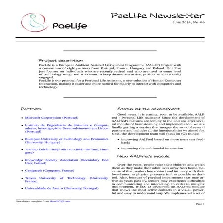 6th PaeLife Newsletter in English