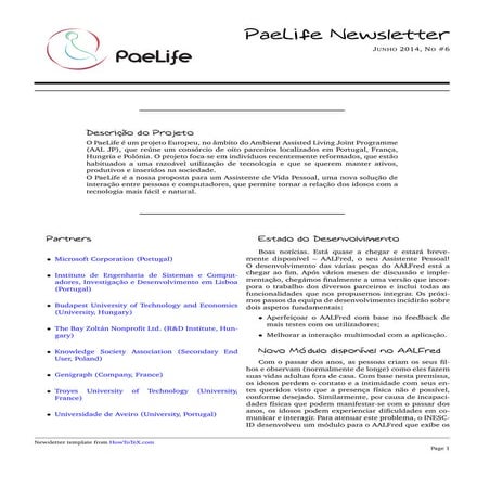 6th PaeLife Newsletter in Portuguese