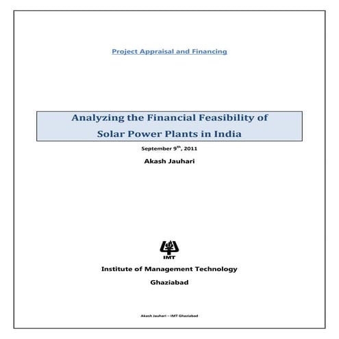 Financial Feasibility of Solar Power Plant in India