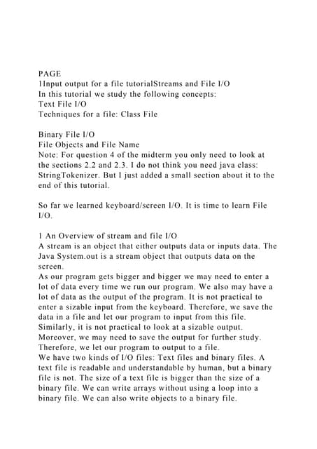PAGE  1Input output for a file tutorialStreams and File IOI.docx