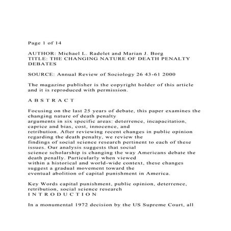 Page 1 of 14 AUTHOR Michael L. Radelet and Marian J. Borg.docx