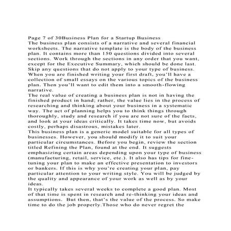 Page 7 of 30Business Plan for a Startup BusinessThe business p.docx