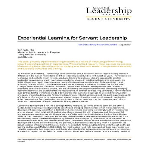 Experimental learning for servant leadership