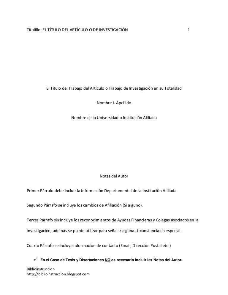 pagina de presentacion formato apa 6ta ed formato apa 6ta edicion
