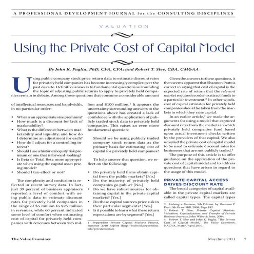 Using the Private Cost of Capital Model