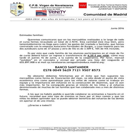 Pago autobús viaje de fin de curso