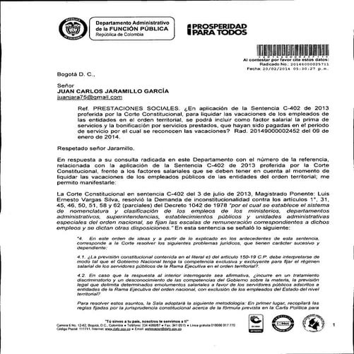 Pago de vacaciones empleados Orden Territorial