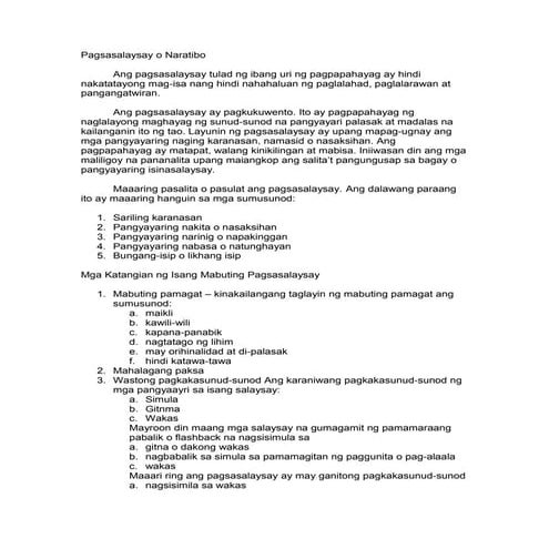 Pagsasalaysay o Naratibo