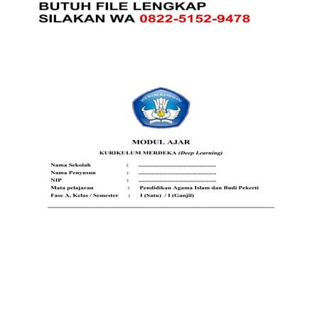 Modul Ajar Pembelajaran Mendalam Agama Islam Kelas I Terbaru 2025