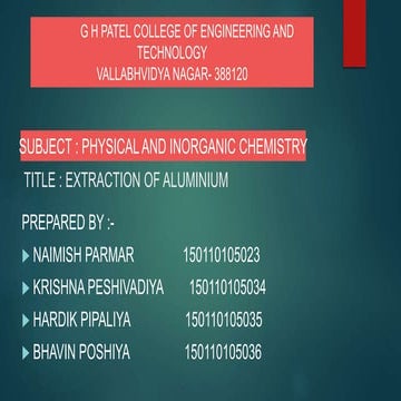 Extraction of Aluminium from Ore And Purification