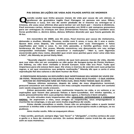 Pai deixa 28 lições de vida aos filhos antes de morrer