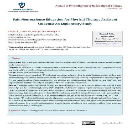 Pain Neuroscience Education for Physical Therapy Assistant Students: An Exploratory Study