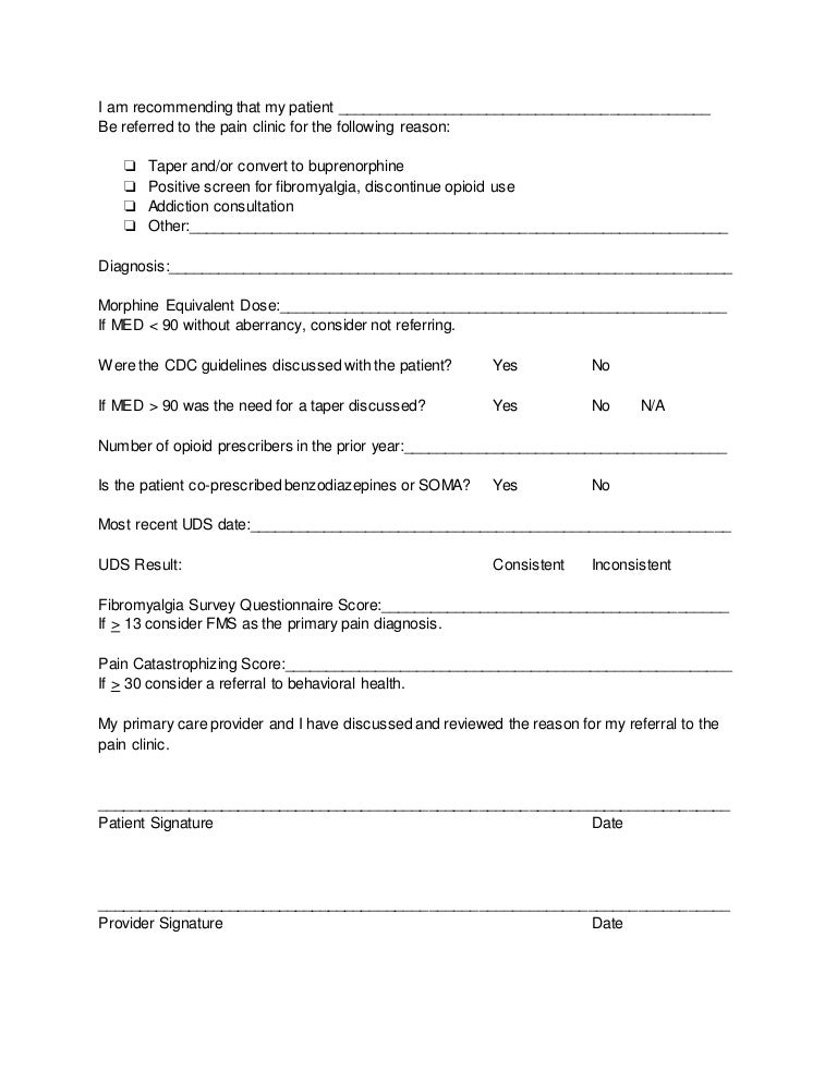 Sample Pain Clinic Referral Form