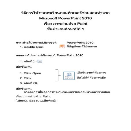 คู่มือ การใช้งานบทเรียนคอมพิวเตอร์ช่วยสอนเรื่อง ถาพสวยด้วย Paint