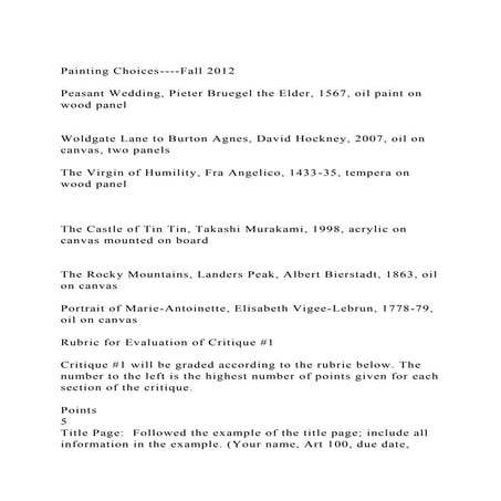 Painting Choices----Fall 2012Peasant Wedding, Pieter Bruegel t.docx