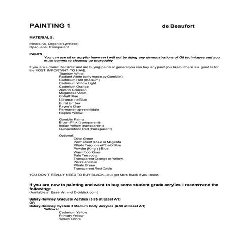 Painting Materials Fall 2020
