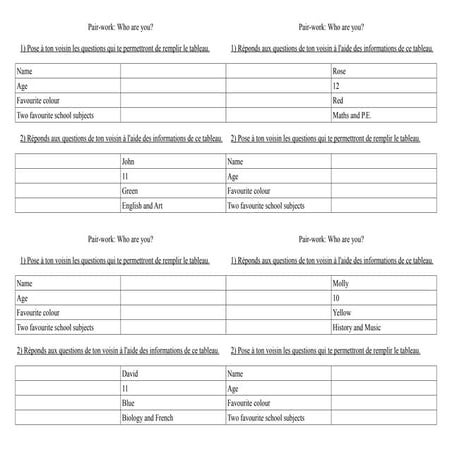 Pair Work 1 Faire Connaissance