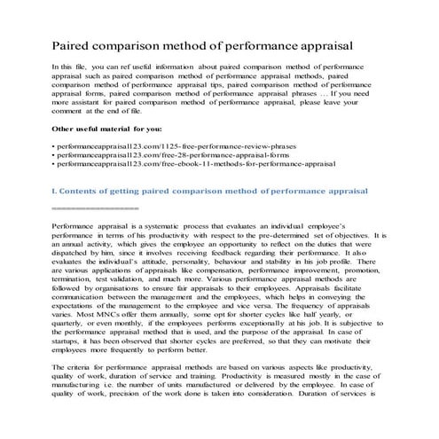 Paired comparison method of performance appraisal