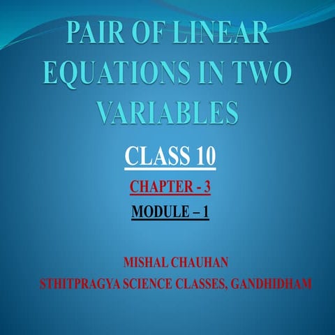 PAIR OF LINEAR EQUATIONS CLASS X MODULE 1 | PDF