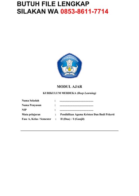 Modul Ajar Deep Learning Agama Kristen Kelas 2 SD Terbaru 2025