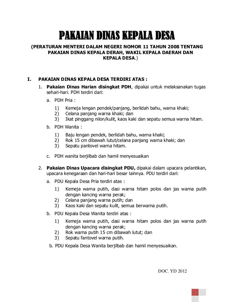 Pakaian dinas  kepala desa 