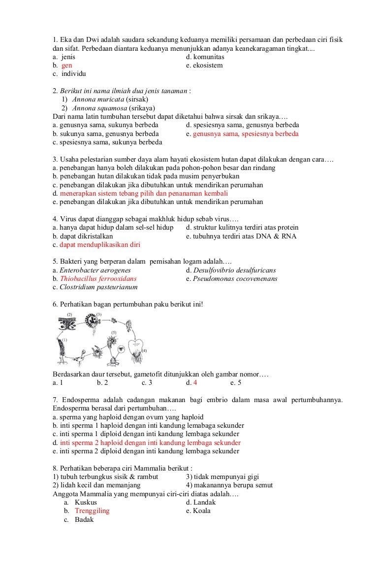 Contoh soal latihan biologi dan jawabannya