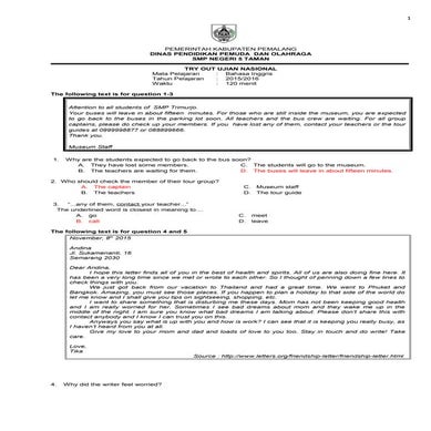 TRY OUT UN BAHASA INGGRIS SMP 2016