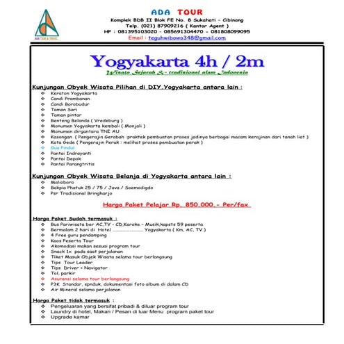 Paket Jakarta Yogyakarta