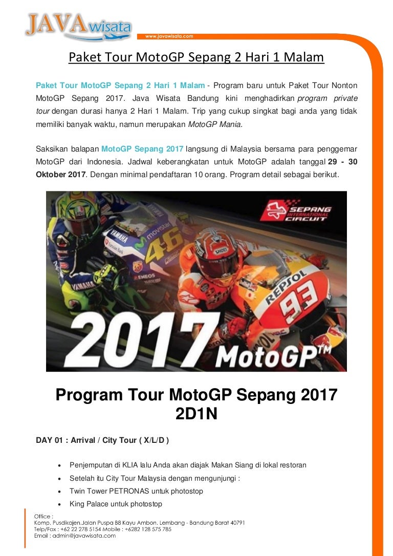 Paket Tour Moto Gp Sepang 2 Hari 1 Malam