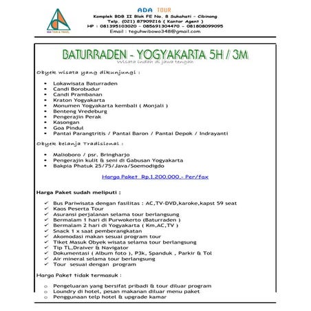 Paket Wisata Baturraden Yogyakarta